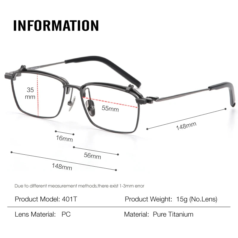 Muzz Men's Full Rim Polygon Square Titanium Flip Up Eyeglasses 852401 Full Rim Muzz