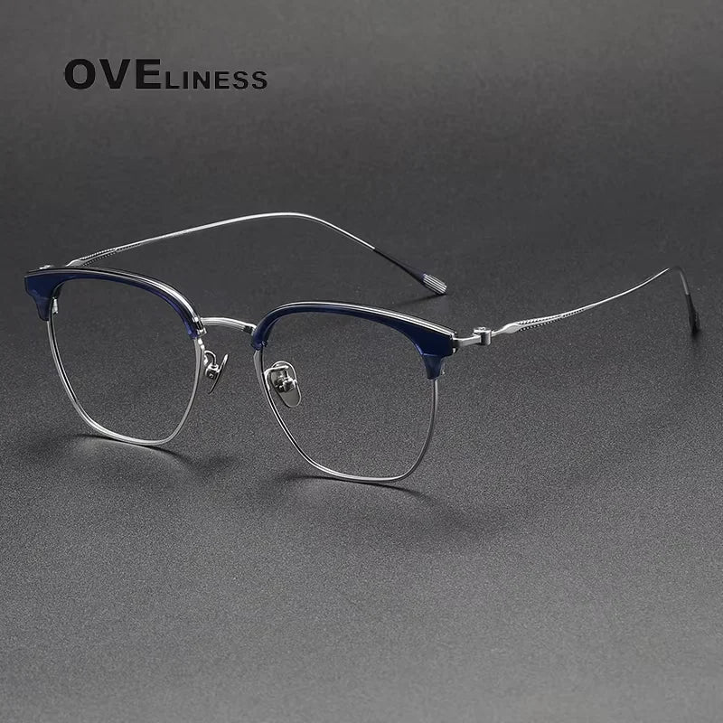 Oveliness Unisex Full Rim Square Titanium Acetate Eyeglasses 80898 Full Rim Oveliness blue silver  