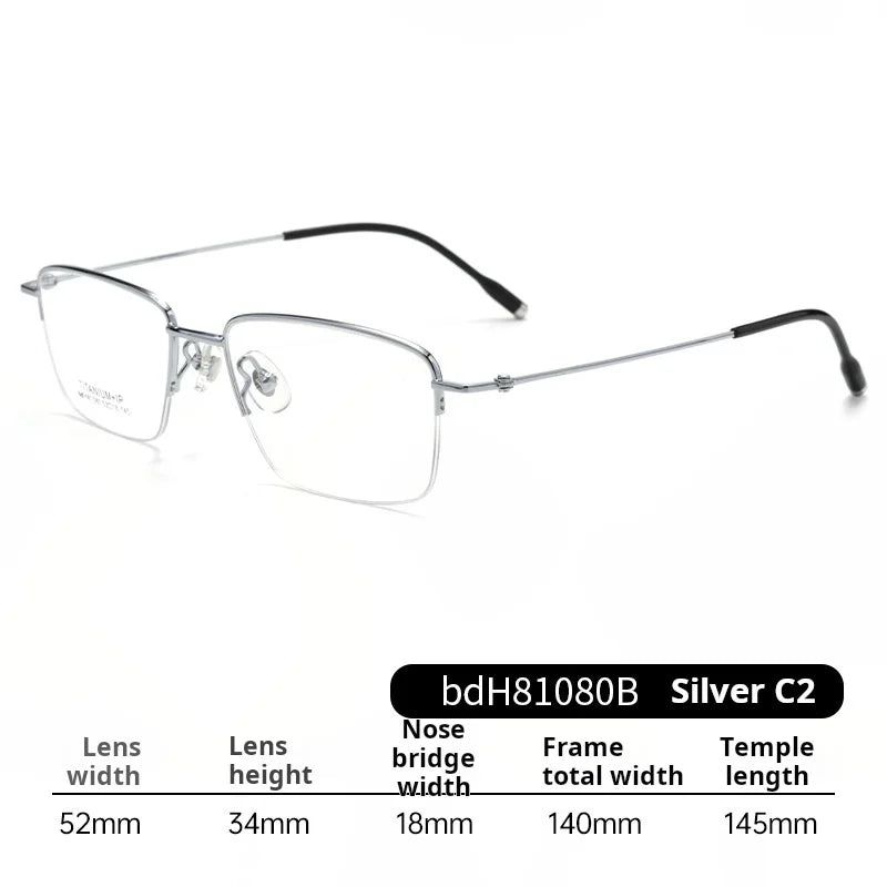 Momoja Men's Semi Rim Square Titanium Alloy Eyeglasses 81080