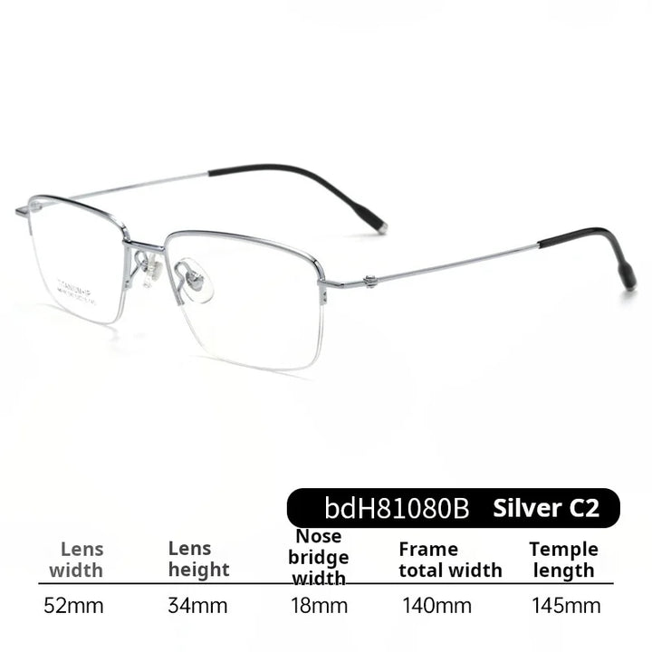 Momoja Men's Semi Rim Square Titanium Alloy Eyeglasses 81080
