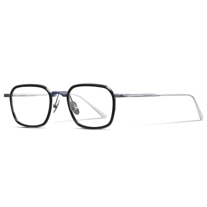 Hewei Unisex Full Rim Square Titanium Acetate Eyeglasses 0009 Full Rim Hewei black-silver  
