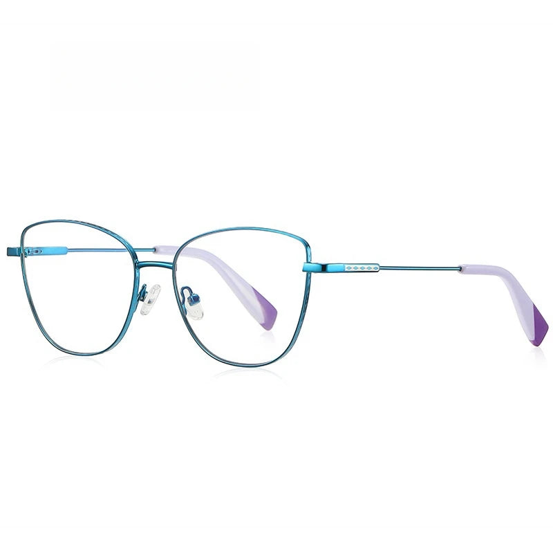 Yimaruili Women's Full Rim Square Cat Eye Alloy Eyeglasses Y3032 Full Rim Yimaruili Eyeglasses Blue C6  