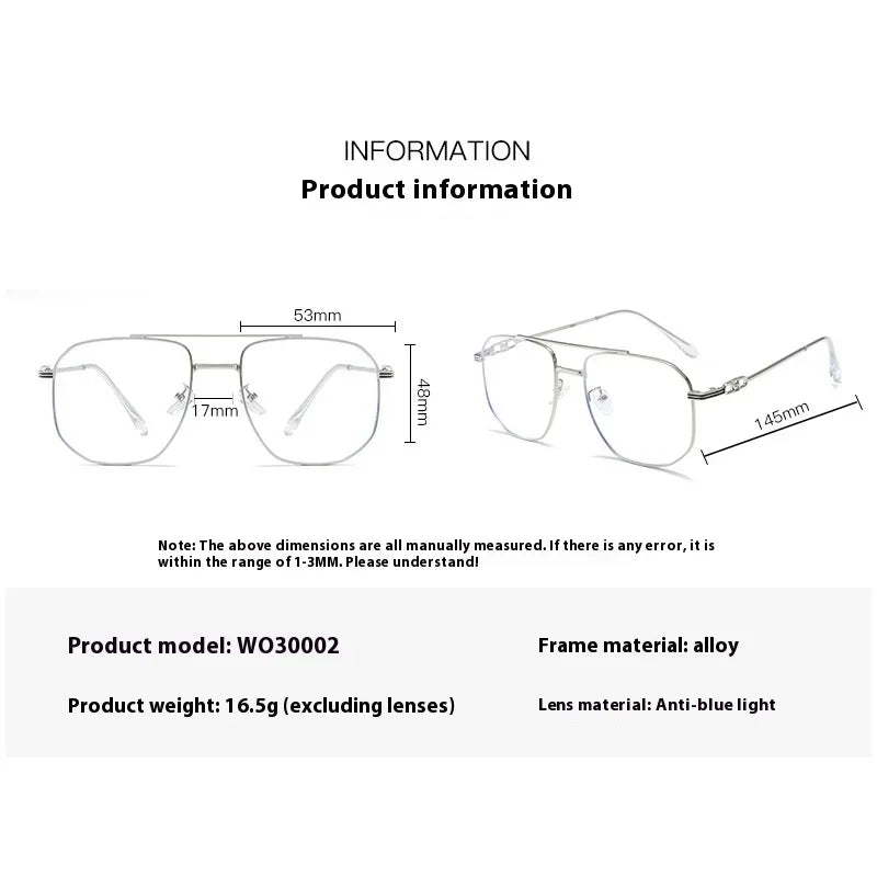 Aror Women's Full Rim Square Double Bridge Alloy Eyeglasses 30002