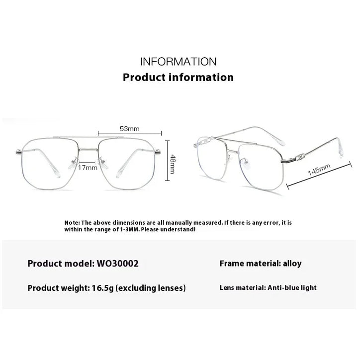Aror Women's Full Rim Square Double Bridge Alloy Eyeglasses 30002