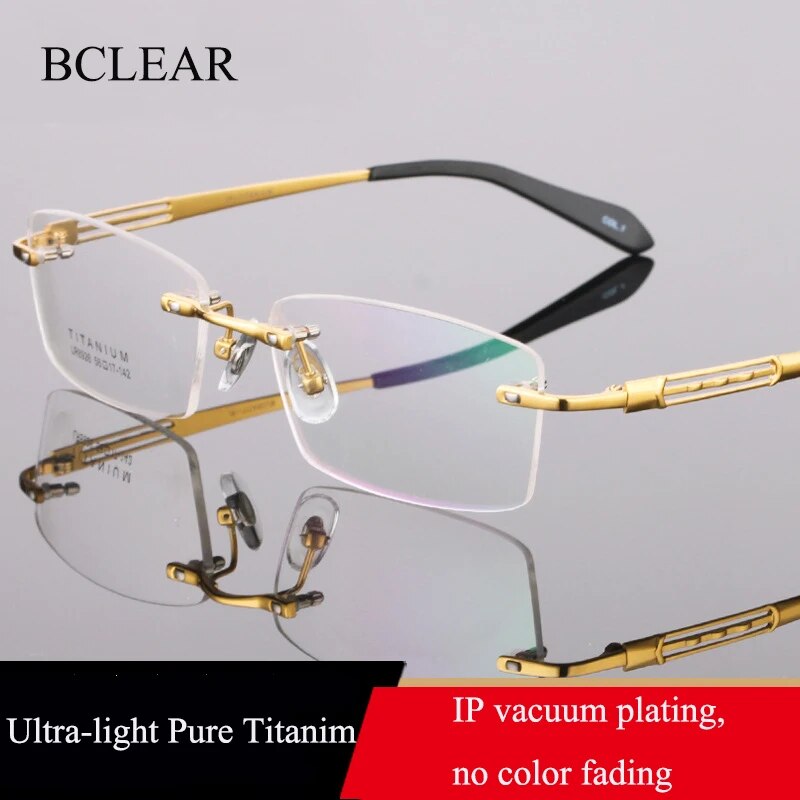 Bclear Men's Rimless Square Titanium Eyeglasses Lb8926 Rimless Bclear Gold  