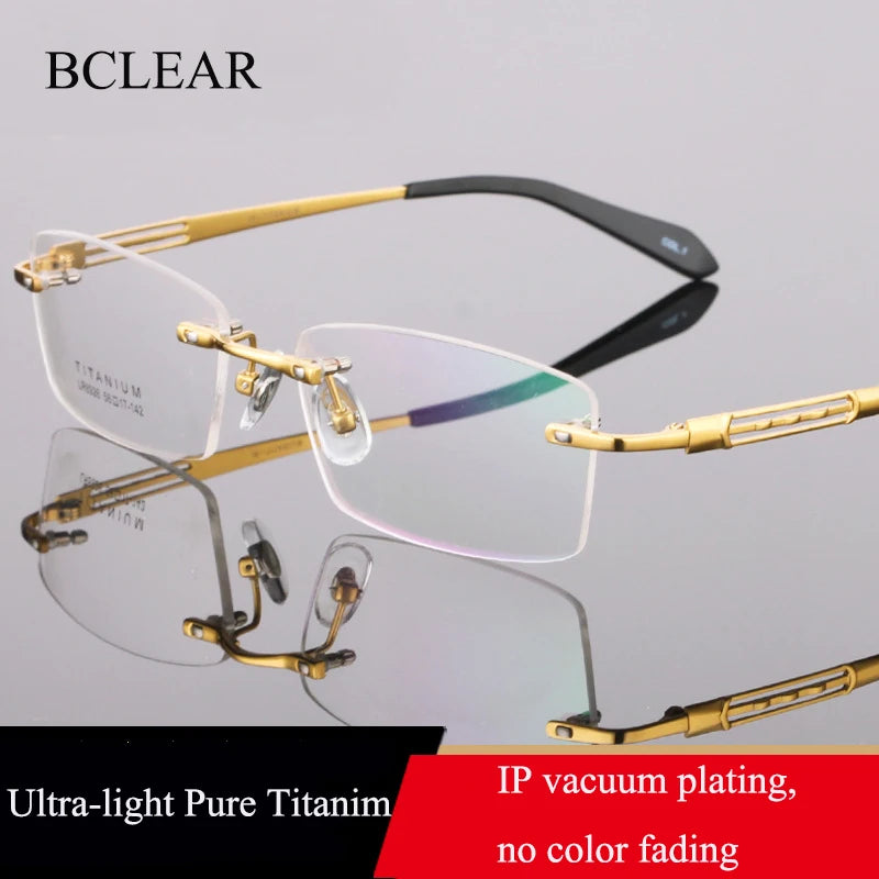 Bclear Unisex Rimless Square Titanium Eyeglasses 89264