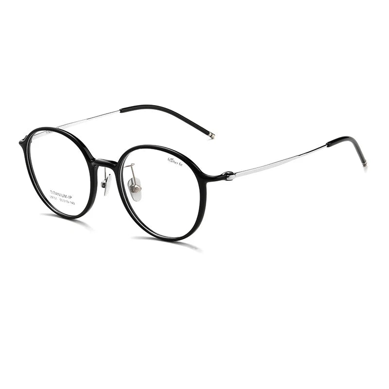 Gmei Women's Full Rim Round Titanium Acetate Eyeglasses 9101 Full Rim Gmei Optical Black  