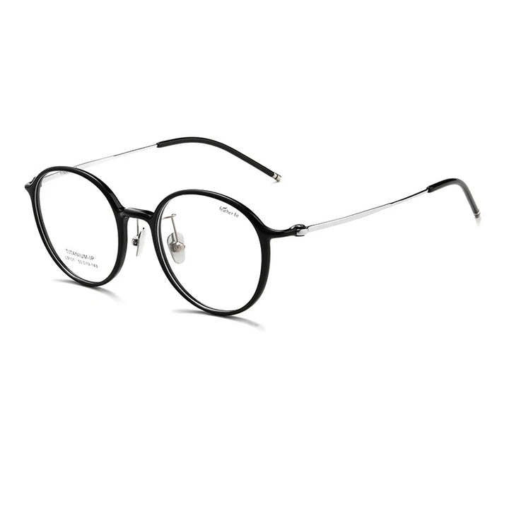 Gmei Women's Full Rim Round Titanium Acetate Eyeglasses 9101 Full Rim Gmei Optical Black  