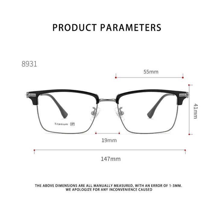KatKani Unisex Full Rim Square Titanium Eyeglasses 8931 Full Rim KatKani Eyeglasses   