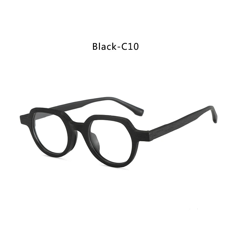 Hdcrafter Unisex Full Rim Flat Top Round Wood Eyeglasses 2311 Full Rim Hdcrafter Eyeglasses Black-C10  