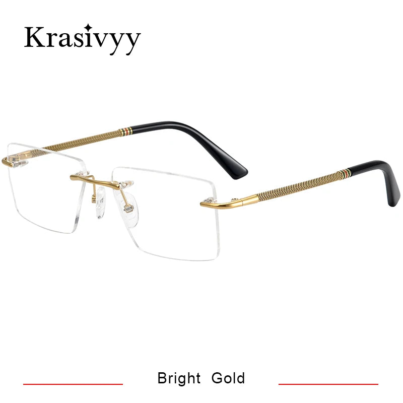 Krasivyy Unisex Rimless Square Titanium Eyeglasses 1657 Rimless Krasivyy Bright Gold  
