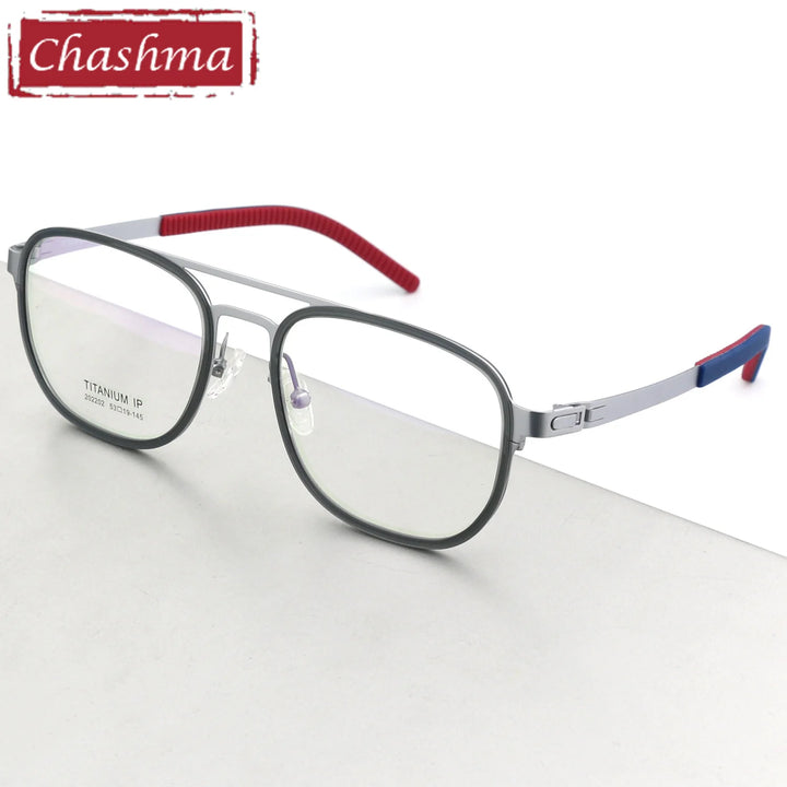 Chashma Ochki Unisex Full Rim Square Double Bridge Titanium Eyeglasses 4422 Full Rim Chashma Ochki Silver  