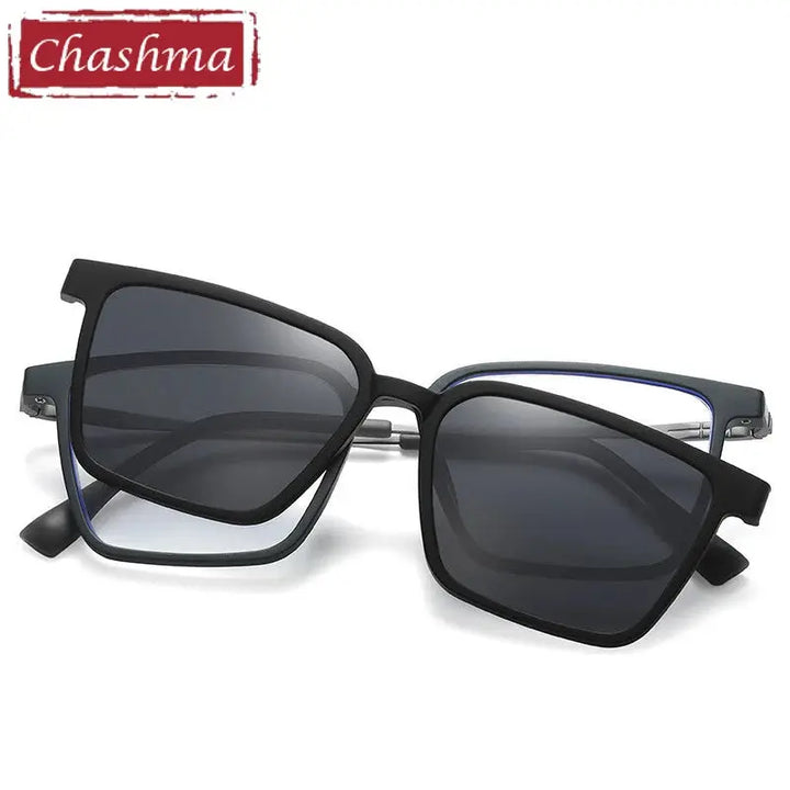 Chashma Ottica Unisex Full Rim Square Ultem Titanium Eyeglasses Clip On Sunglasses 972176 FuzWeb