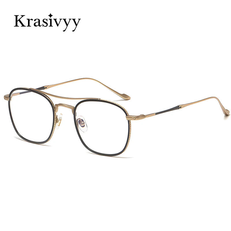 Krasivyy Unisex Full Rim Square Double Bridge Titanium Eyeglasses 45925 Full Rim Krasivyy