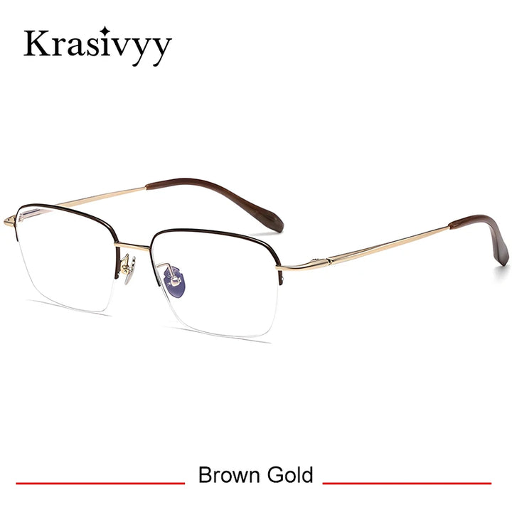 Krasivyy Men's Semi Rim Big Oval Square Titanium Eyeglasses 316887
