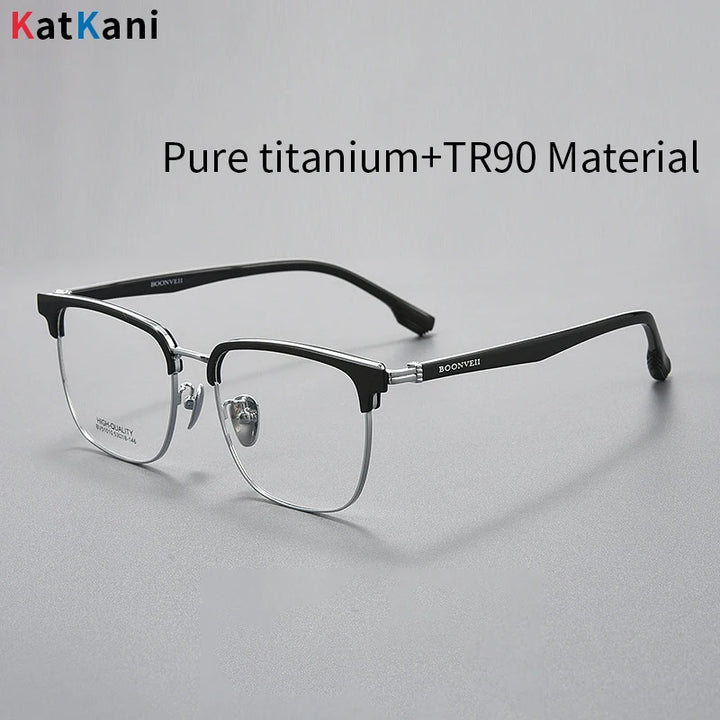 KatKani Men's Full Rim Square Titanium Tr 90 Eyeglasses B51010 Full Rim KatKani Eyeglasses   