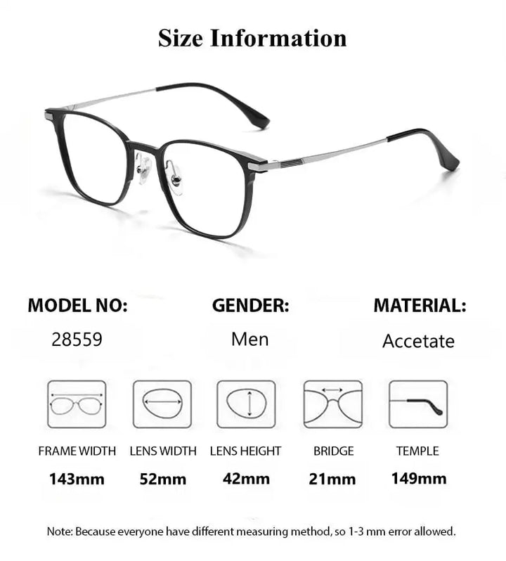 Summer Flower Men's Full Rim Square Acetate Titanium Eyeglasses 28559