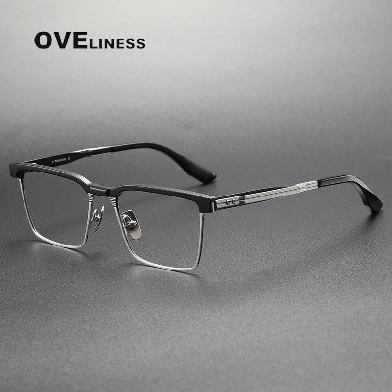 Oveliness Unisex Full Rim Square Acetate Titanium Eyeglasses 369137