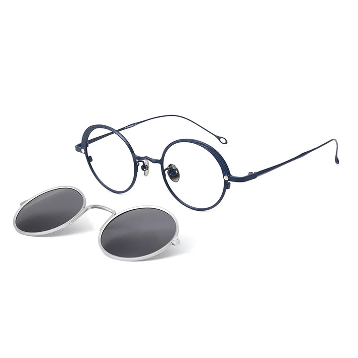 Aror Unisex Full Rim Round Titanium Eyeglasses Clip On Sunglasses 10084