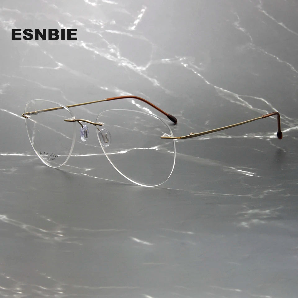 Esnbie Women's Rimless Flat Top Oval Titanium Eyeglasses 243209