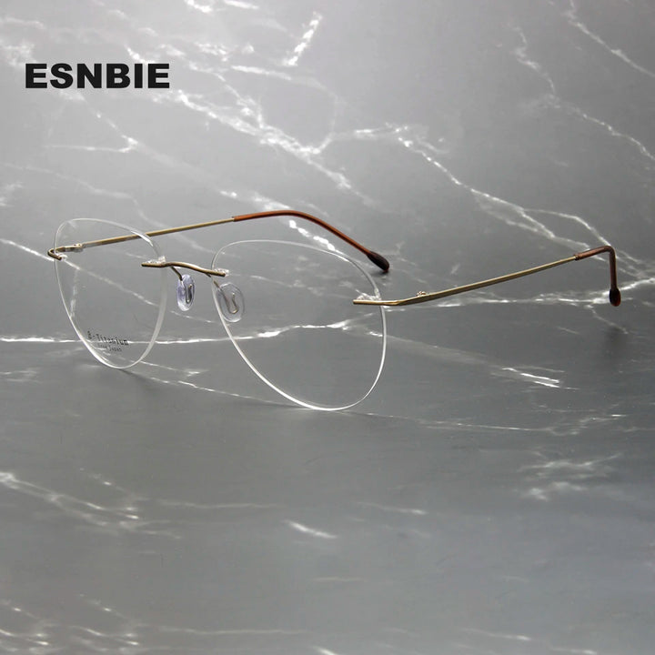 Esnbie Women's Rimless Flat Top Oval Titanium Eyeglasses 243209