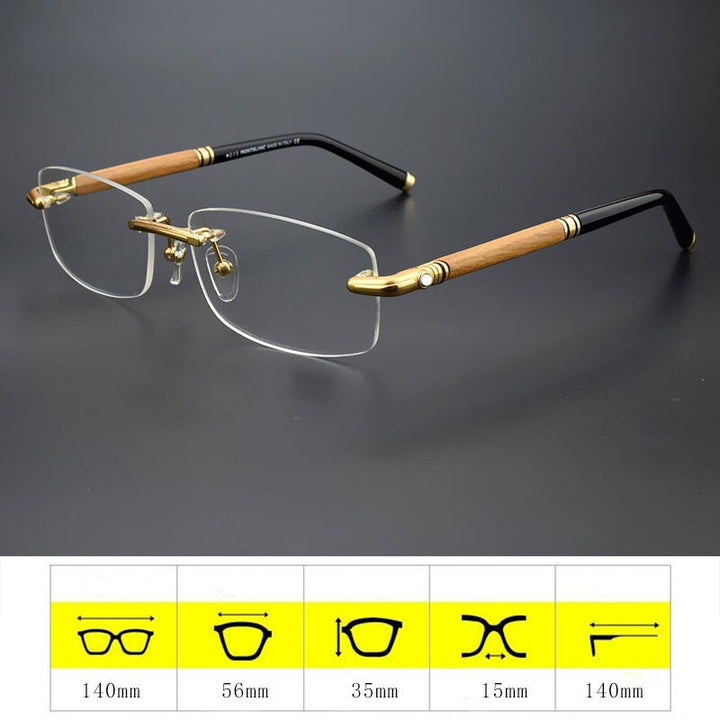 Hdcrafter Men's Rimless Square Wood Titanium Eyeglasses Mb491 Rimless Hdcrafter Eyeglasses   