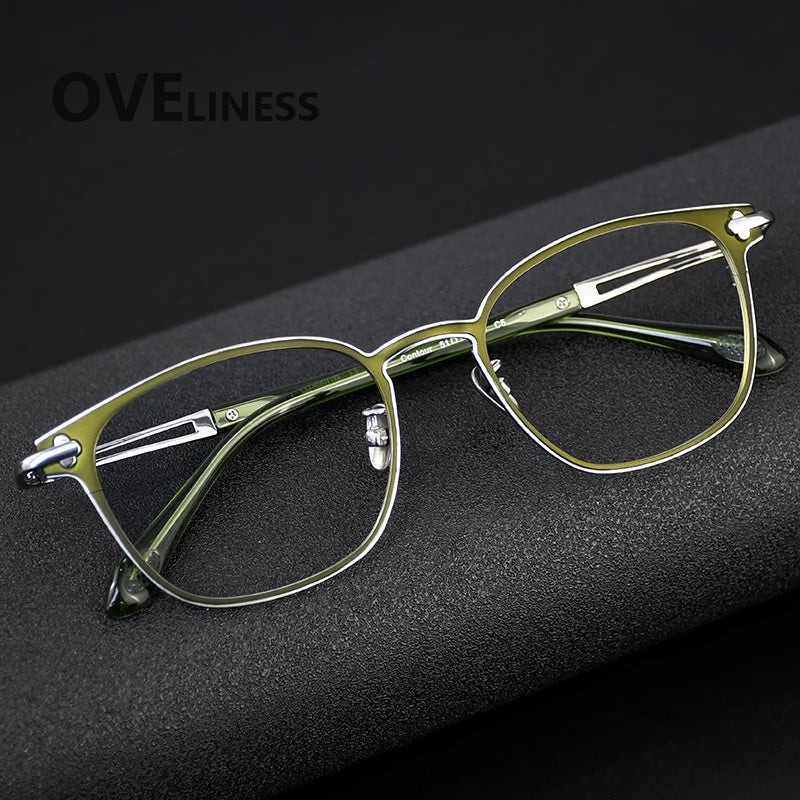 Oveliness Unisex Full Rim Square Acetate Titanium Eyeglasses 369140