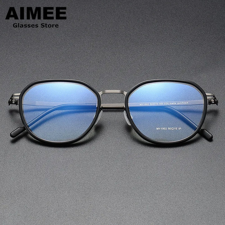 Aimee Unisex Full Rim Oval Square Acetate Steel Eyeglasses 1002 Full Rim Aimee Black-Grey  