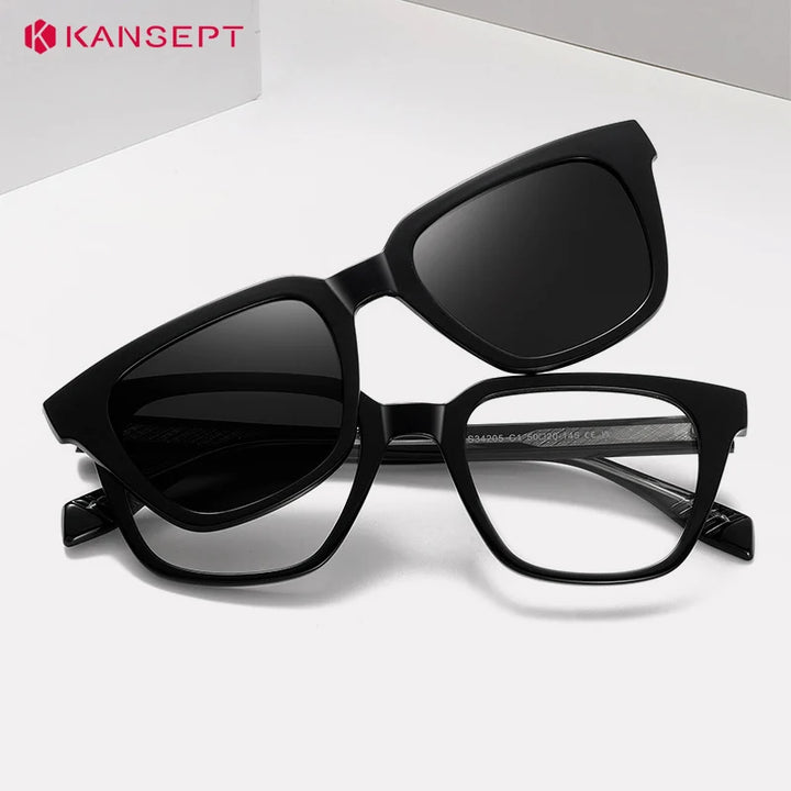 Kansept Women's Full Rim Square Tr 90 Alloy Reading Glasses Clip On Sunglasses 34205