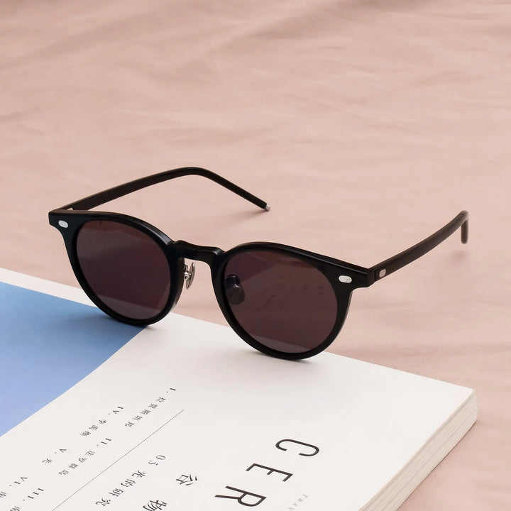 Black Mask Unisex Full Rim Round Acetate Polarized Sunglasses BM-NO3S