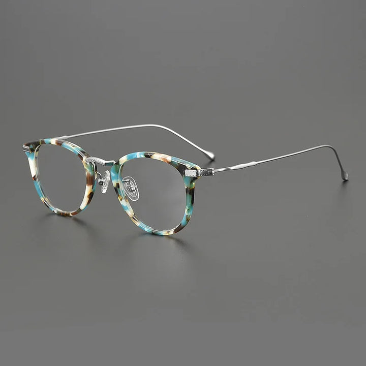 Hewei Unisex Full Rim Round Square Titanium Acetate Eyeglasses 14341 Full Rim Hewei C2  