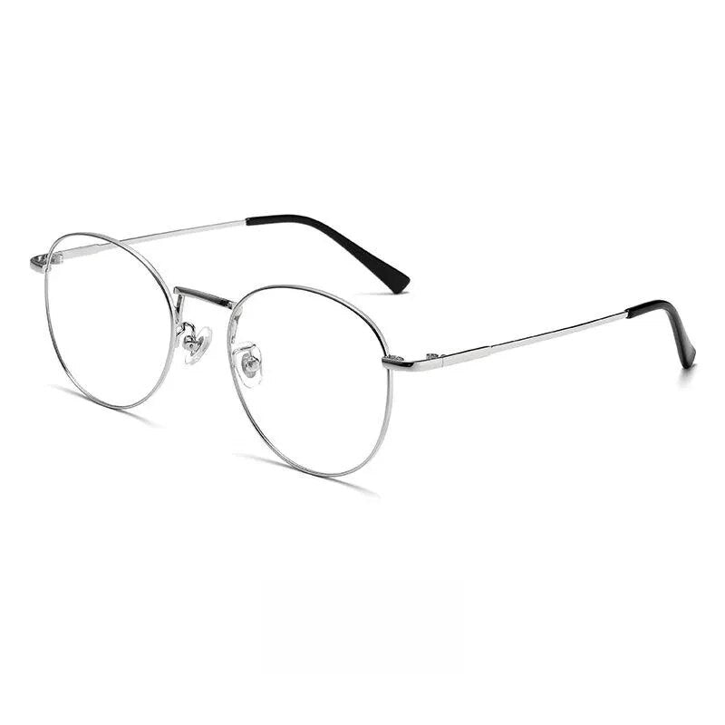 Yimaruili Men's Full Rim Round Titanium Alloy Eyeglasses 9254 Full Rim Yimaruili Eyeglasses Silver  
