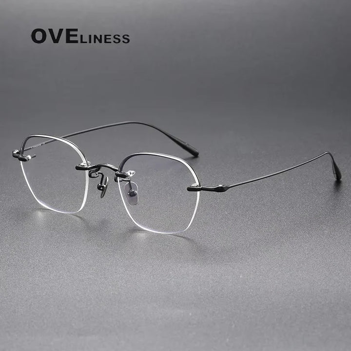 Oveliness Women's Semi Rim Polygon Oval Titanium Eyeglasses 71312 Semi Rim Oveliness black