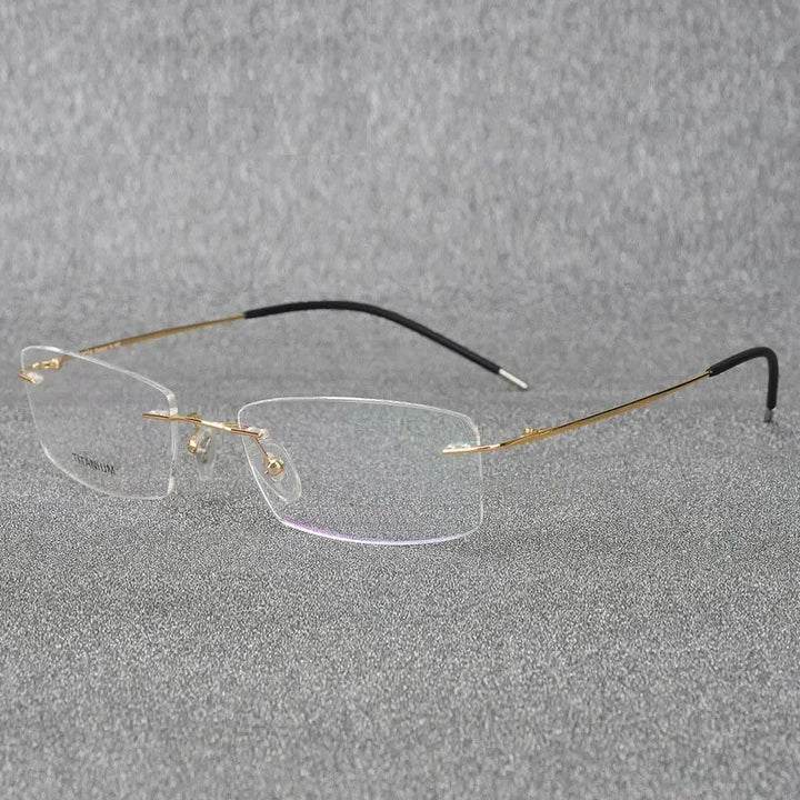 Handoer Unisex Rimless Square Titanium Alloy Eyeglasses 6210 Rimless Handoer Gold  