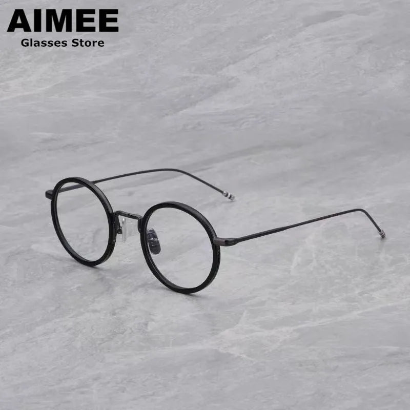Aimee Unisex Full Rim Round Acetate Titanium Eyeglasses 541906