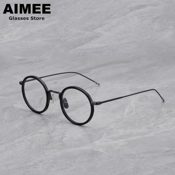 Aimee Unisex Full Rim Round Acetate Titanium Eyeglasses 541906