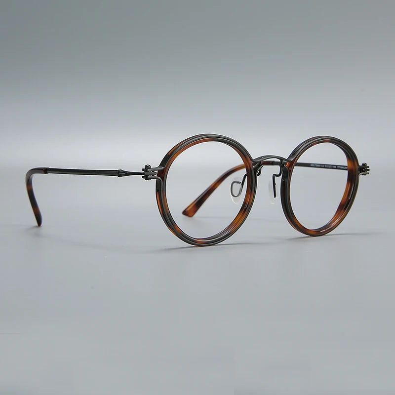 Black Mask Unisex Full Rim Big Round Acetate Titanium Eyeglasses 635860