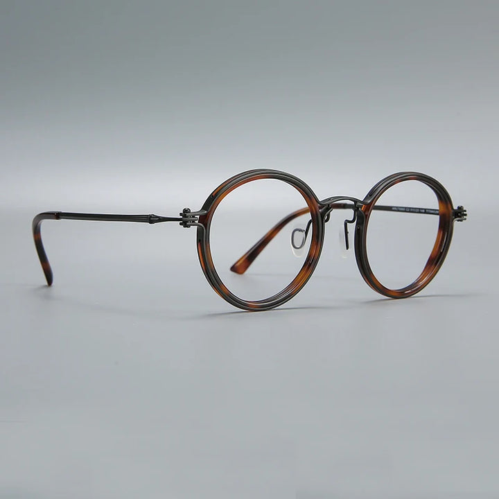 Black Mask Unisex Full Rim Big Round Acetate Titanium Eyeglasses 635860