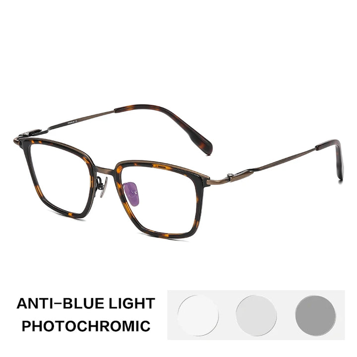 Gatenac Unisex Full Rim Big Square Titanium Acetate Photochromic Reading Glasses 570055