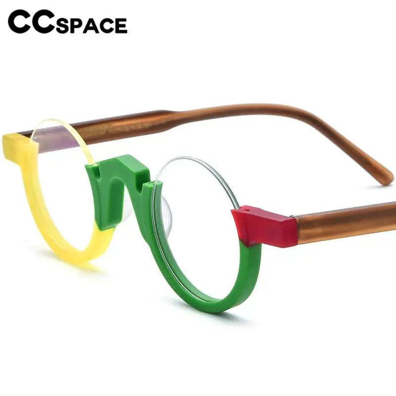 CCspace Unisex Semi Rim Round Acetate Eyeglasses 56887 Semi Rim CCspace   