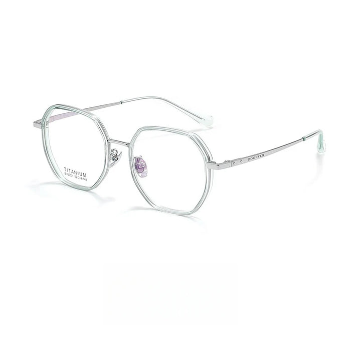 Yimaruili Unisex Full Rim Polygonal Titanium Acetate Eyeglasses Y6032 Full Rim Yimaruili Eyeglasses Green Silver  