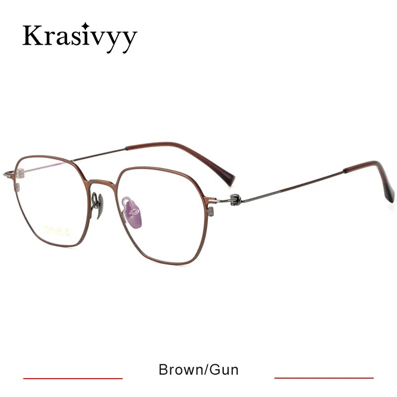 Krasivyy Men's Full Rim Polygon Screwless Titanium Eyeglasses Hm5007 Full Rim Krasivyy Brown Gun CN 