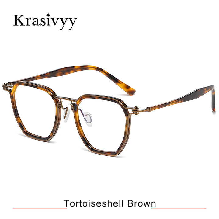 Krasivyy Men's Full Rim Big Flat Top Polygon Titanium Acetate Eyeglasses 315867