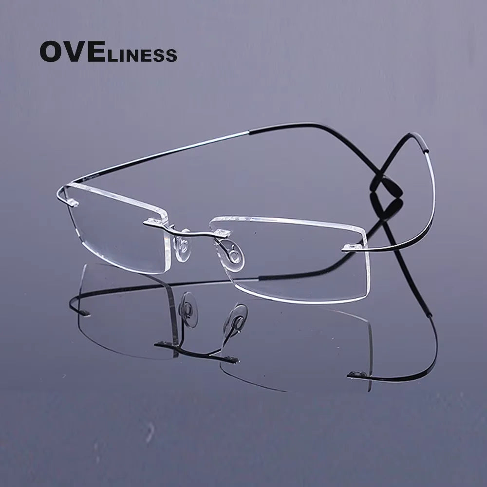 Oveliness Unisex Rimless Rectangle Titanium Eyeglasses 15002 Rimless Oveliness silver  