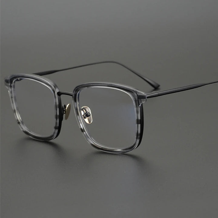 Black Mask Unisex Full Rim Square Acetate Titanium Eyeglasses Kj40 Full Rim Black Mask   