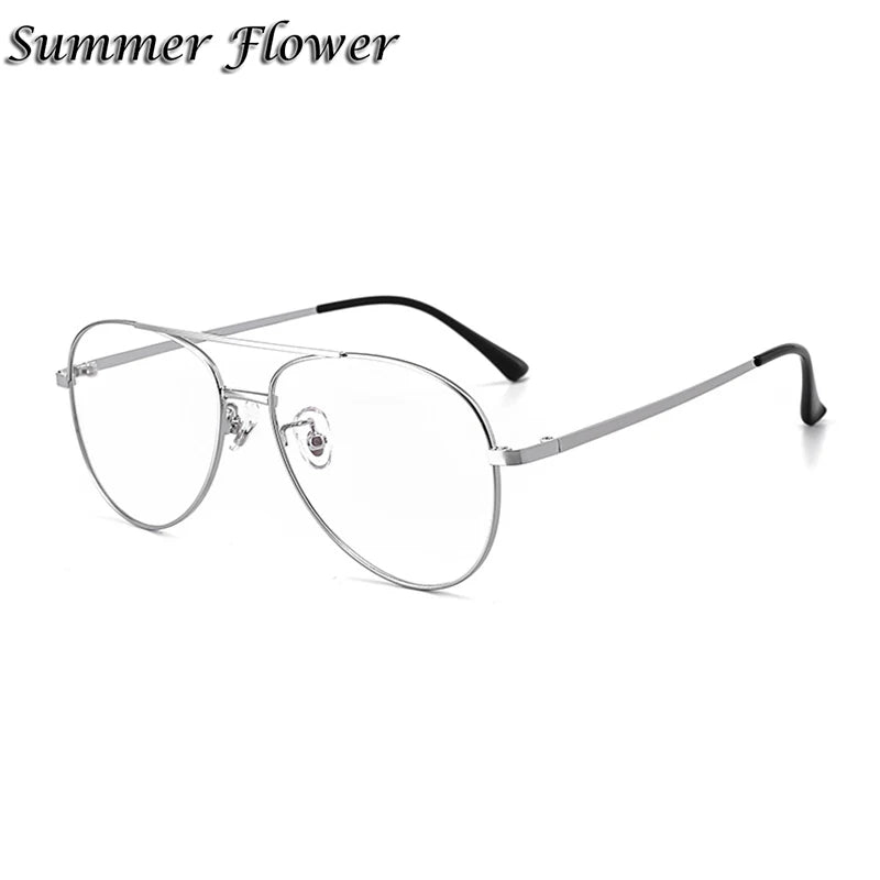 Summer Flower Unisex Full Rim Oval Double Bridge Alloy Eyeglasses 82194 Full Rim Summer Flower Silver