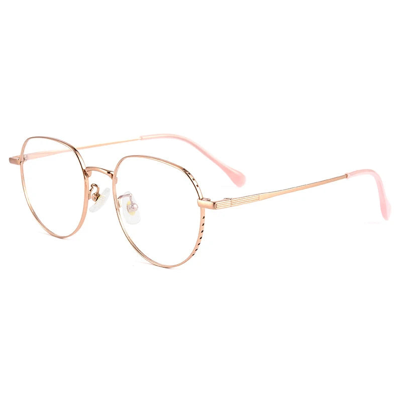 Handoer Women's Full Rim Flat Top Round Titanium Eyeglasses 5056 Full Rim Handoer rose gold  