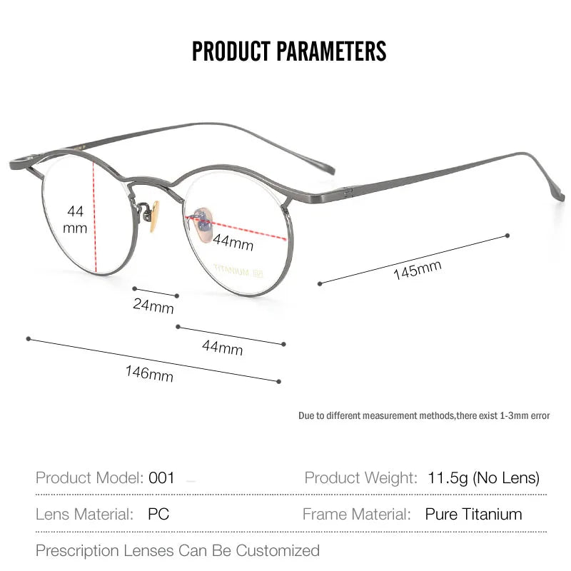 Aror Unisex Full Rim Round Titanium Eyeglasses 44901 Full Rim Aror