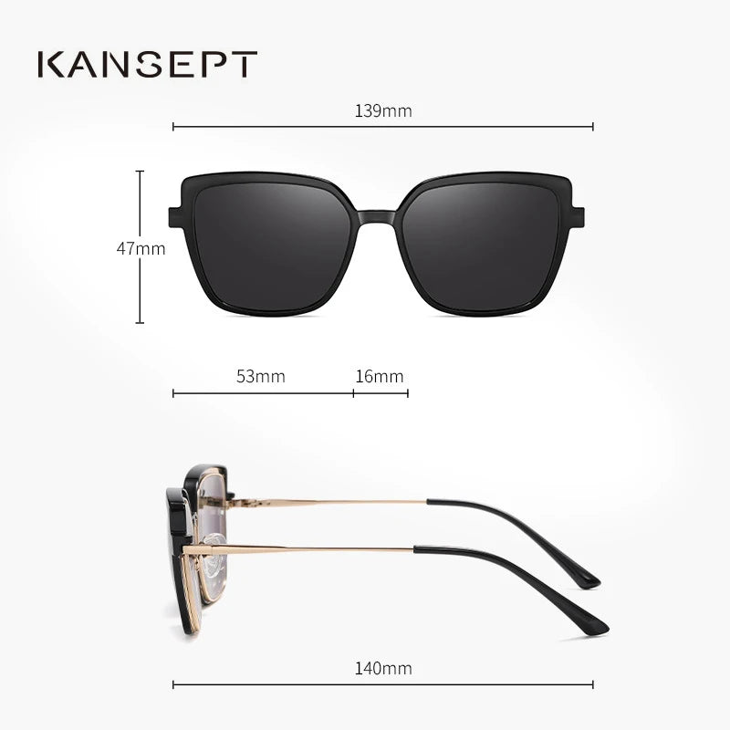 Kansept Women's Full Rim Square Stainless Steel Reading Glasses Clip On Sunglasses 2510 Reading Glasses Kansept   