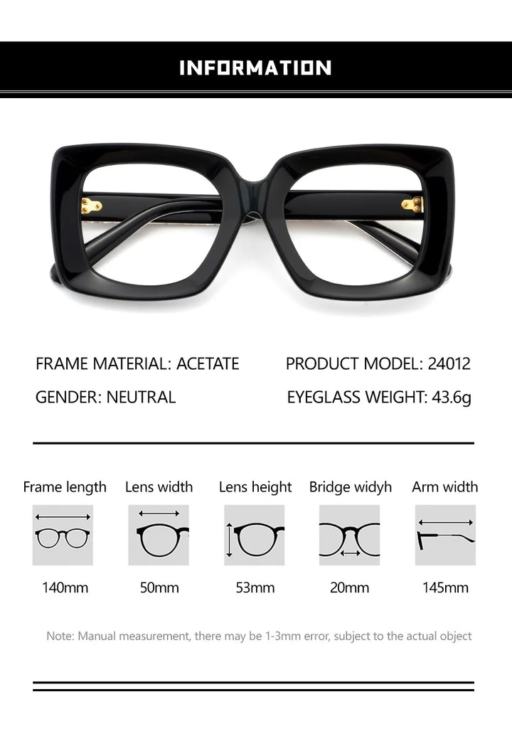 Hewei Unisex Full Rim Square Thick Acetate Eyeglasses 295140